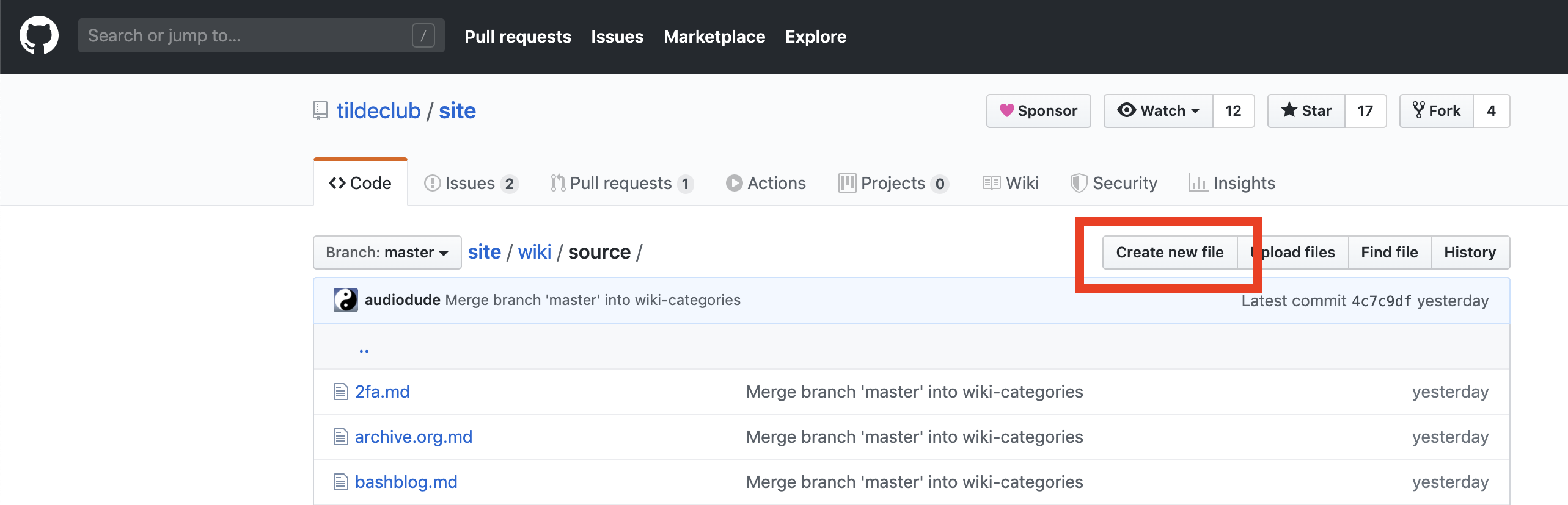screenshot of github repo