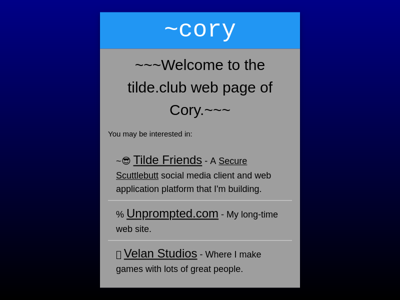 Screenshot of ~cory