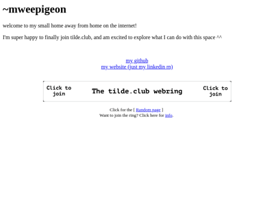 Screenshot of ~mweepigeon